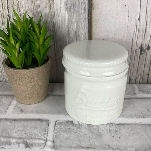Dowan Butter Dish White Ceramic Butter Jar - Picture 1 of 6